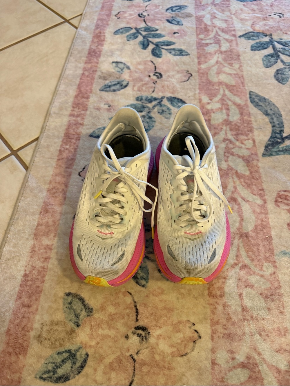 Hoka White and Pink Women's Running Shoes
